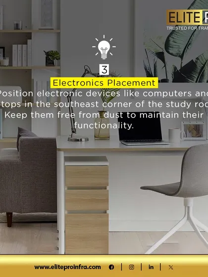 Vastu Tip 3: Position electronic devices like computers and laptops in the southeast corner of the study room and keep them dust-free to maintain functionality.