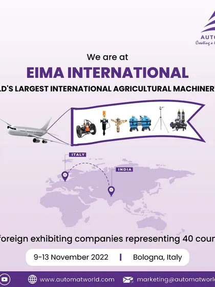 Our official announcement for participating in EIMA International 2022 in Bologna, Italy, showcasing our journey from India to the world's largest agricultural machinery expo.
