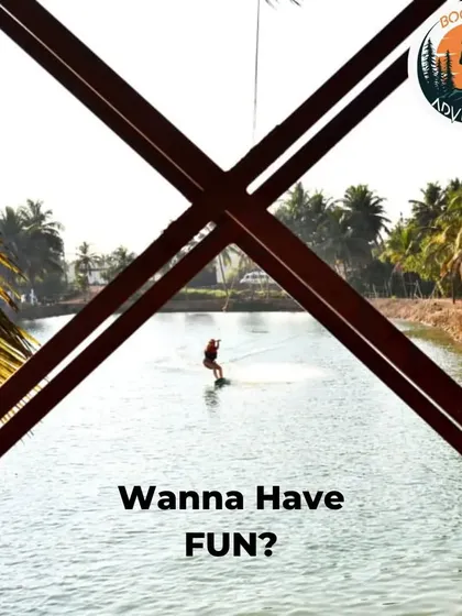A wide shot showing a rider enjoying the open space at our wakeboarding park. The controlled environment makes it a safe place to practice and have fun.