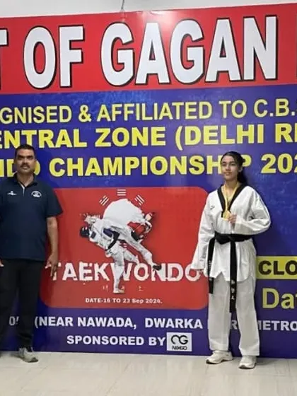 Here I am with Aalya Gupta after her fantastic gold medal win in the junior U-52kg category at the CBSE Central Zone Taekwondo Championship. She also earned her selection for the CBSE Nationals.