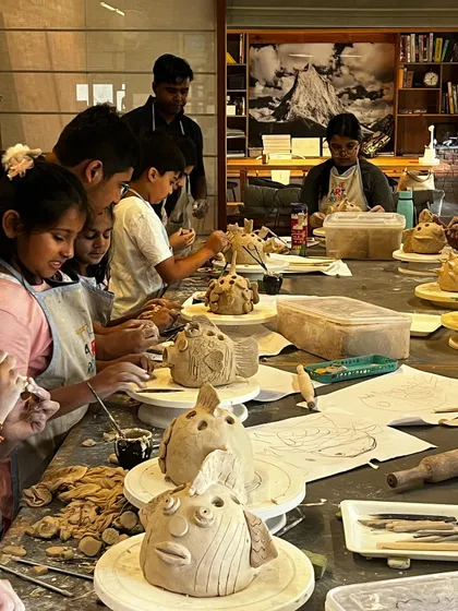This is what pure focus and fun looks like. Our young ceramicists get completely absorbed in sculpting their unique pufferfish, learning pinch pot and sculpting techniques along the way in our kids' clay workshop.