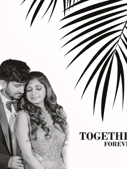 A simple and elegant black and white portrait of a couple, with the words "Together Forever".