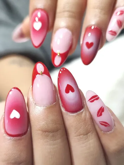 A close-up shot focusing on the hand-painted heart and lip details of this lovely set.