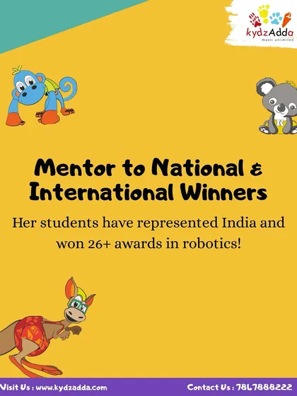This graphic celebrates the achievements of our podcast guest, a robotics mentor whose students have won numerous national and international awards.