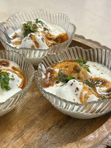Bowls of creamy, homemade Dahi Bhalla, a perfect cooling side dish to accompany any meal.