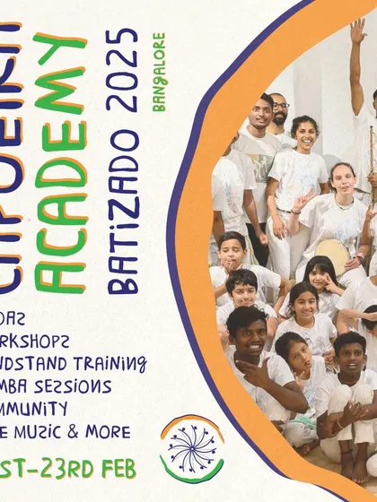 The official announcement for our Capoeira Academy Batizado 2025. This poster, featuring a happy group of our youngest members, invites everyone to join our biggest community event of the year.