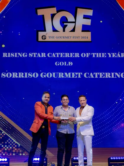 A proud moment on stage, accepting the Gold Award for 'Rising Star Caterer of the Year' at The Gourmet Fest 2024. This award fuels my passion to keep innovating.