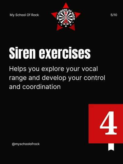 Vocal Exercise 4: Siren Exercises. This technique helps you explore your full vocal range and develop better control and coordination between notes.