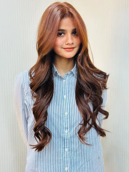 A full view of the light golden mahogany brown color. It's a showstopper.