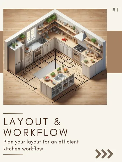 The first step in any kitchen design is planning the layout and workflow. I design the kitchen triangle (sink, stove, fridge) to be efficient, making cooking and cleaning easier.