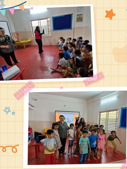 This image captures the energy of our interactive storytelling. The children are not just passive listeners; they are part of the action, which builds their confidence and makes learning fun.