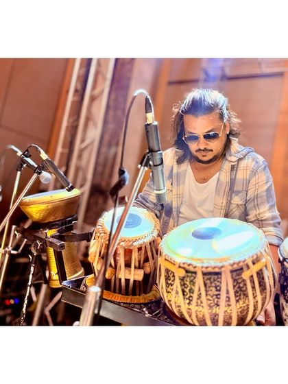 Another angle of our percussionist's setup. The array of instruments allows for a rich, textured sound.