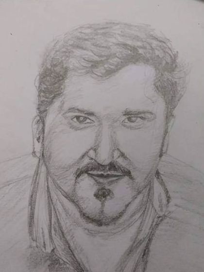 This pencil portrait sketch demonstrates strong shading and attention to detail in capturing facial features. We help our students develop a keen eye for observation.