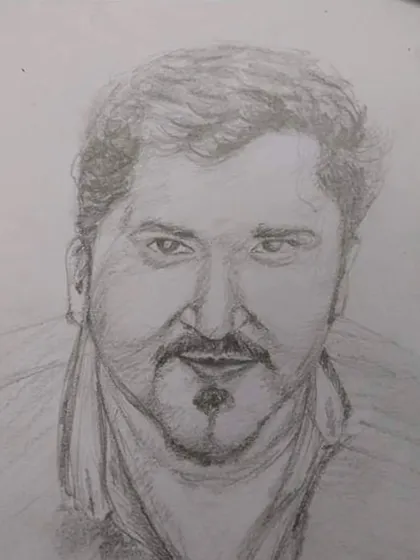 This pencil portrait sketch demonstrates strong shading and attention to detail in capturing facial features. We help our students develop a keen eye for observation.