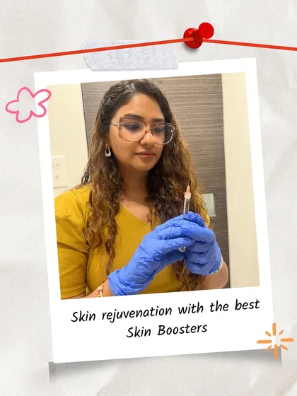 Here I am preparing a skin booster injection. These treatments are a cornerstone of my practice for skin rejuvenation, delivering deep hydration and nutrients directly into the skin for a healthy, dewy finish that topical products cannot achieve.