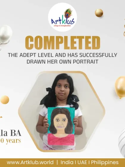 Our structured curriculum helps students achieve major milestones. We congratulate 10-year-old Benila for completing our final Adept Level by mastering the challenging task of drawing her own self-portrait.