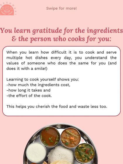 An infographic series on why learning to cook is a life skill everyone should have. It helps you understand what goes into your food, builds gratitude, improves concentration, and can be a great stress buster.