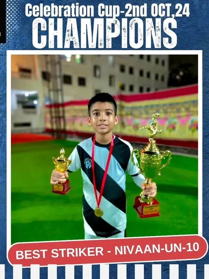 Nivaan celebrates winning two awards, including Best Striker for the Under-10s. His success is a result of dedicated practice and the specialized training he receives at our academy.
