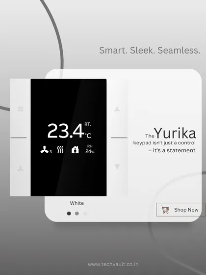 The Yurika keypad in a crisp White finish. It offers the same smart climate control and seamless integration, perfect for minimalist and modern interiors.