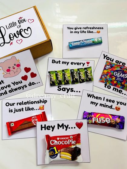 A little box of love told through chocolates. This cute hamper uses different chocolates like Choco Pie, Gems, and KitKat to spell out a sweet and playful message.