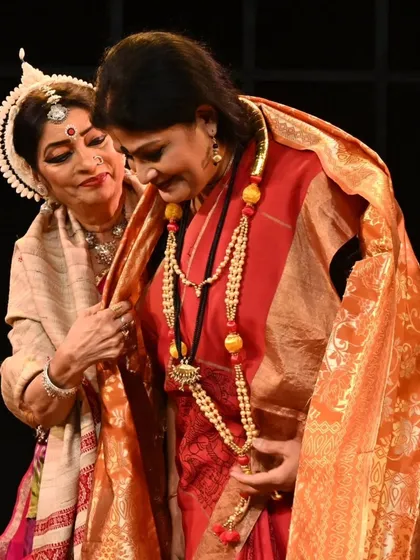 Being draped with the ceremonial shawl by Guru Geeta Mahalik. These traditional gestures of honour are a beautiful part of our cultural ceremonies.