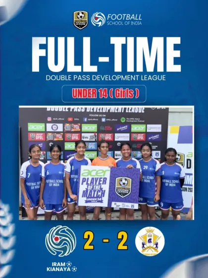 Our U14 girls after a 2-2 draw, with one of our players earning the Player of the Match award.