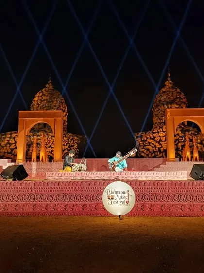 The stunning stage at the Bishnupur Music Festival, set against the backdrop of the historic temples. Performing here with Samanwaya Sarkar da was an overwhelming and memorable experience.