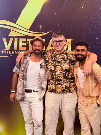 A few of the guys from our crew posing at the Vietnam International Latin Festival. It's great to travel and represent the Indian salsa scene abroad.