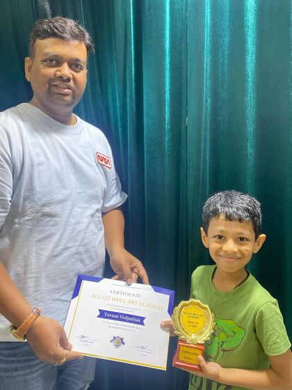 Yuvaan Vedpathak with his award for completing the Abacus Junior Level. I'm excited to see him progress to the next stage.