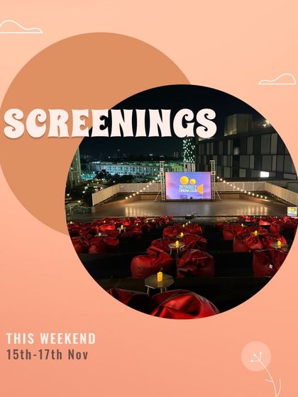 Our weekend screening announcement, showcasing a beautiful rooftop setup.