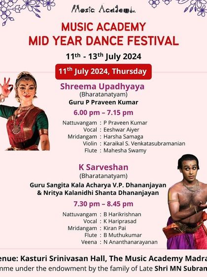 The poster for the Music Academy's Mid-Year Dance Festival. I was so excited to be performing a full Margam with a live orchestra at this wonderful event.