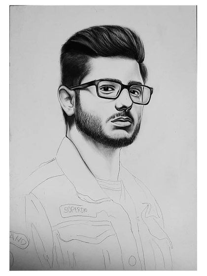 The 72-hour process of drawing CarryMinati. You can see how I start with the glasses and face, then build out the details of his signature denim jacket.