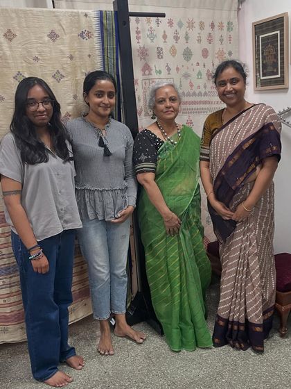 A mother and her daughters who attended a Kasuti workshop together. It is beautiful to see families learning and creating together, passing the tradition down.