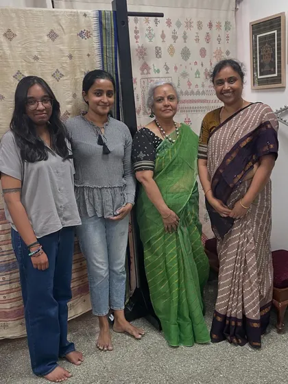 A mother and her daughters who attended a Kasuti workshop together. It is beautiful to see families learning and creating together, passing the tradition down.