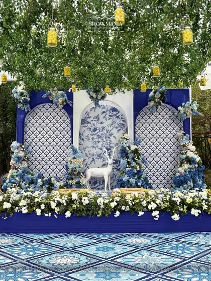 Who says a haldi has to be yellow? This chic blue and white themed decor shows how we can play with color to create something truly unique and personal, even for the most traditional functions.