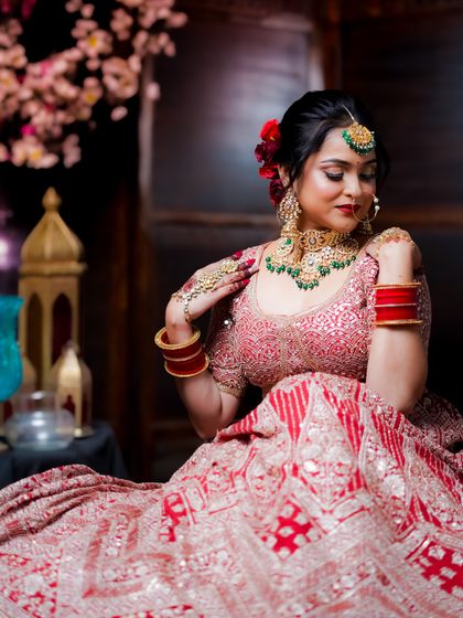 A full-length shot that showcases the bride's complete look from head to toe.
