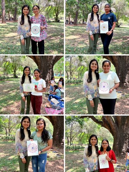 More happy faces from the workshop. It's so rewarding to see everyone proudly holding up the mandalas they created during our session.