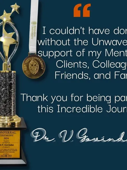 The trophy and medal from the conferral ceremony, which I share with everyone who has been a part of my professional life.