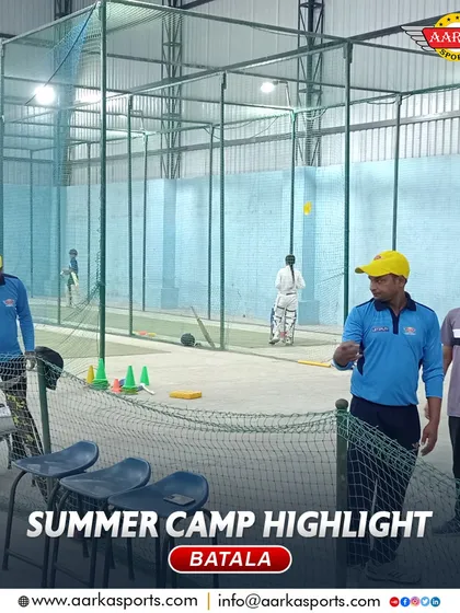 A view of our indoor nets during the summer camp. These facilities are crucial for providing uninterrupted training.