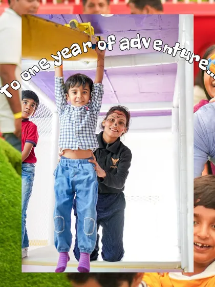 To one year of adventure. Our climbing structures are designed to challenge kids in a safe way, helping them build strength and confidence with the help of our staff.
