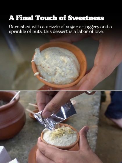 A final touch of sweetness. The kheer is garnished with a sprinkle of nuts from our special sachet, making this dessert a true labor of love.