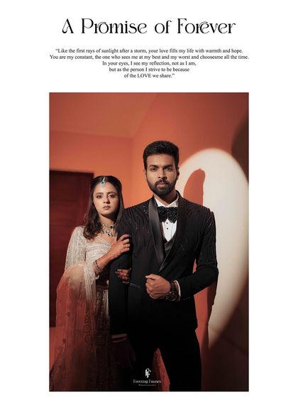 A beautiful portrait of the couple, with a poetic "Promise of Forever" message.