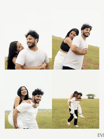 From piggyback rides to warm embraces, this set of four images perfectly encapsulates the playful and affectionate nature of Sachin and Prema's relationship.