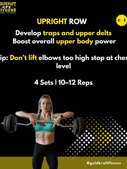 The Upright Row is a great exercise for developing your traps and upper delts, boosting overall upper body power. To protect your shoulders, don't lift your elbows too high.
