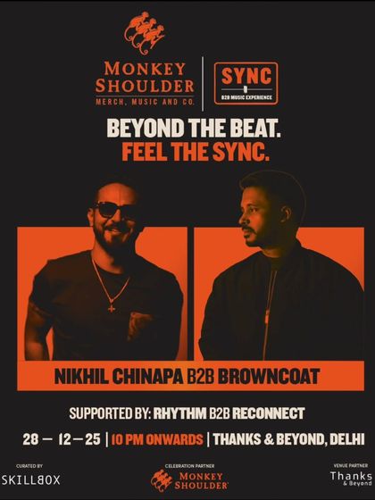 The poster for Nikhil Chinapa B2B Browncoat at a SYNC event in Delhi. We bring together titans of the Indian electronic scene for exclusive back-to-back performances.