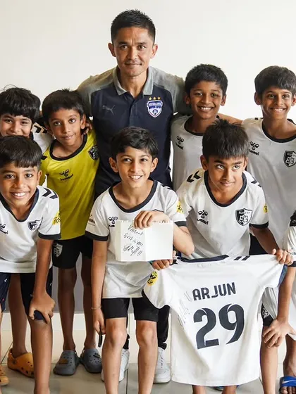 A moment of inspiration for our team, posing with Indian football legend Sunil Chhetri during our high-performance camp with Bengaluru FC.