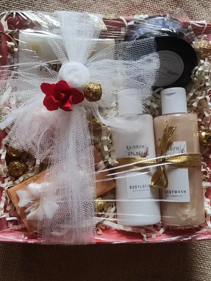 The wrapped version of the "for him" gift hamper, showing how I package my products with care and attention to detail.