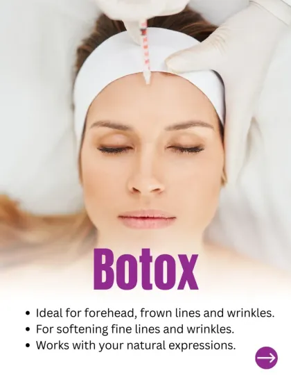 Botox is ideal for smoothing dynamic wrinkles like forehead lines, frown lines, and crow's feet. My technique ensures you retain your natural expressions, leaving you looking more rested and relaxed, not expressionless.