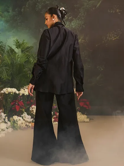 The back view of the Azalea Co-Ord Set, showcasing the clean silhouette and flared pants, a stunning blend of sophistication and comfort.