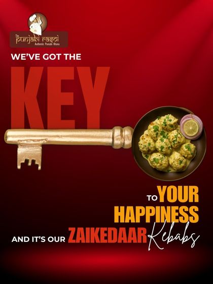 We've got the key to happiness, and it's our "zaikedaar" kebabs. This creative post highlights our flavorful and juicy kebabs, a perfect starter to unlock a joyful dining experience.